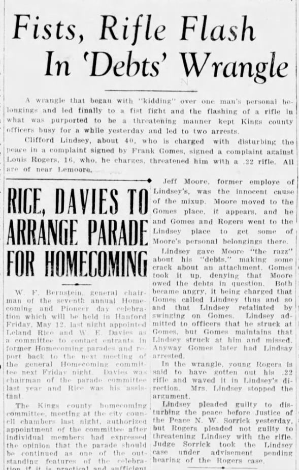 Clipping from Hanford Morning Journal